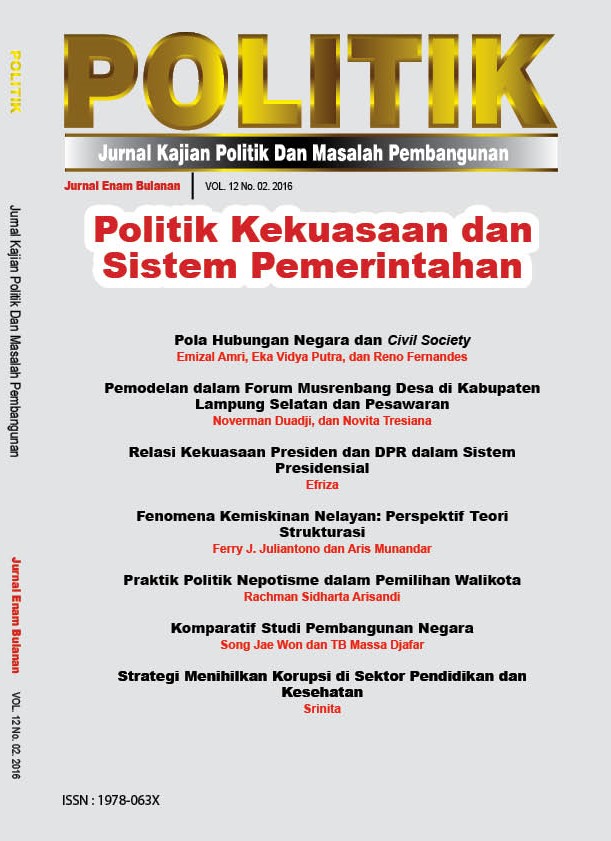 					View Vol. 12 No. 2 (2016): POLITIK, Jurnal Kajian Politik dan Masalah Pembangunan
				
